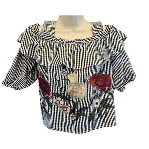 J.O.A oversized coquette floral embroidered tea party summer garden blouse L